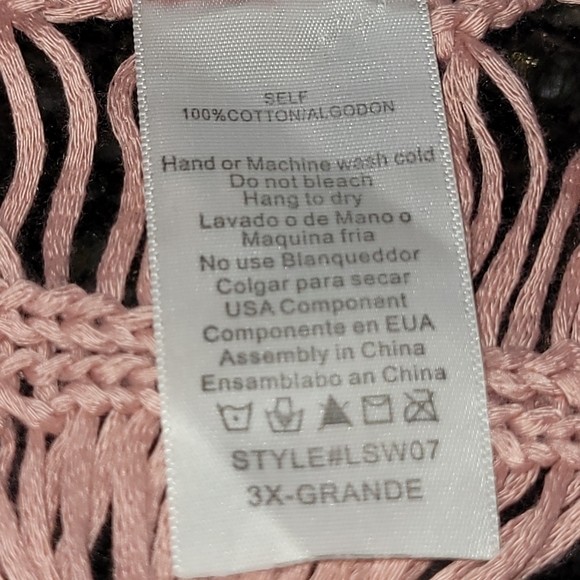 1X 2X 3X 100% Cotton Boho Mauve Crochet Fringe Top - Picture 3 of 4